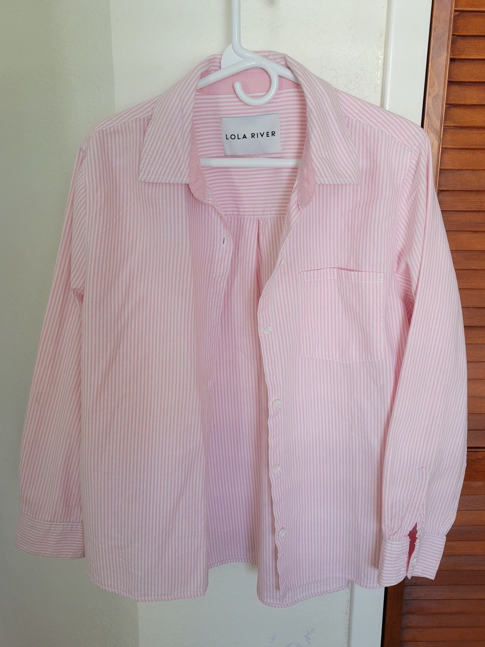 Lola River Women's Pink Stripe Button-Front Blouse